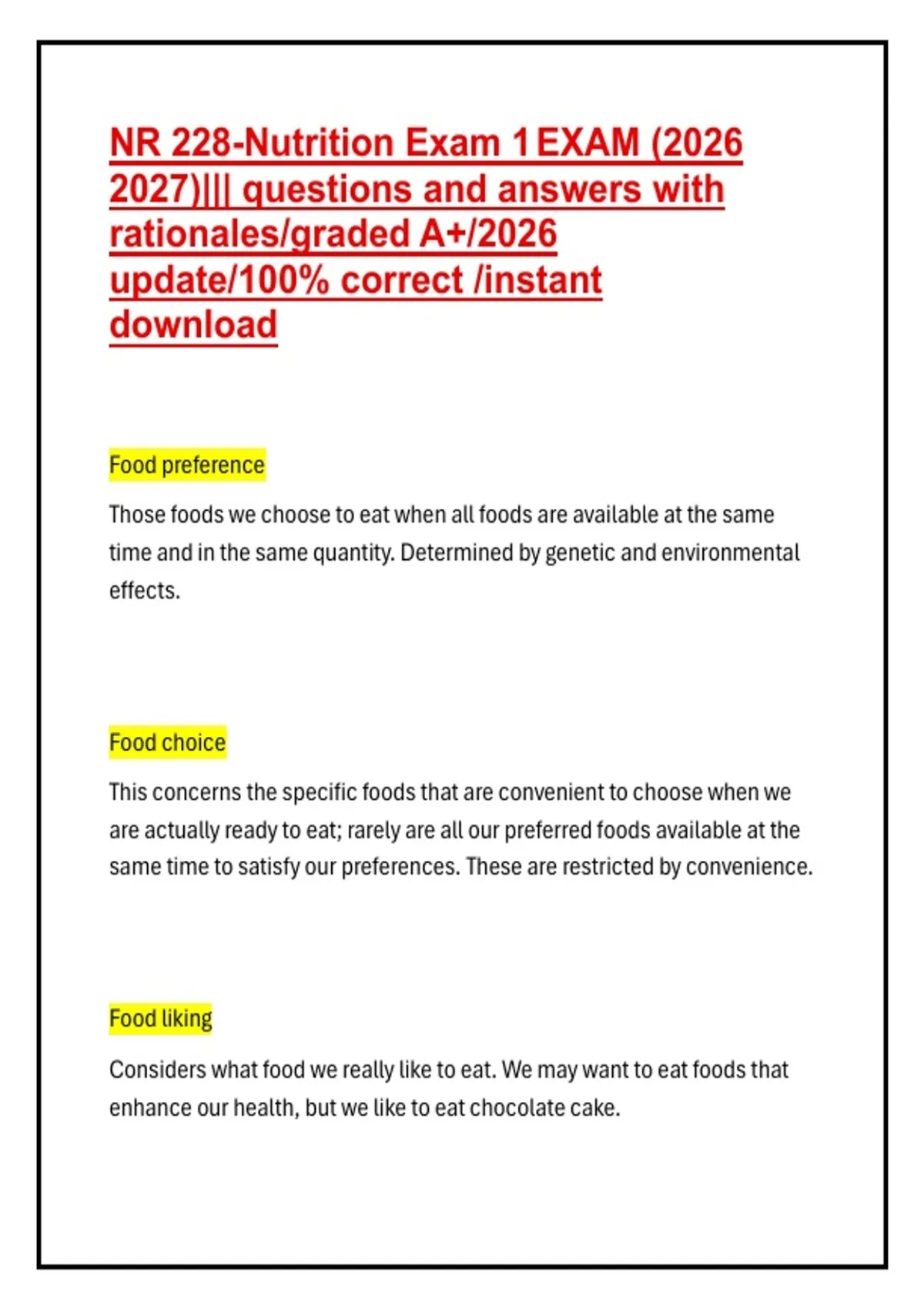 NR 228-Nutrition Exam 1 EXAM (2026 2027)||| questions and answers with ...