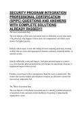 SECURITY PROGRAM INTEGRATION PROFESSIONAL CERTIFICATION &lpar;SPIPC&rpar; QUESTIONS AND ANSWERS WITH COMPLETE SOLUTIONS ALREADY PASSED&excl;&excl;&excl;