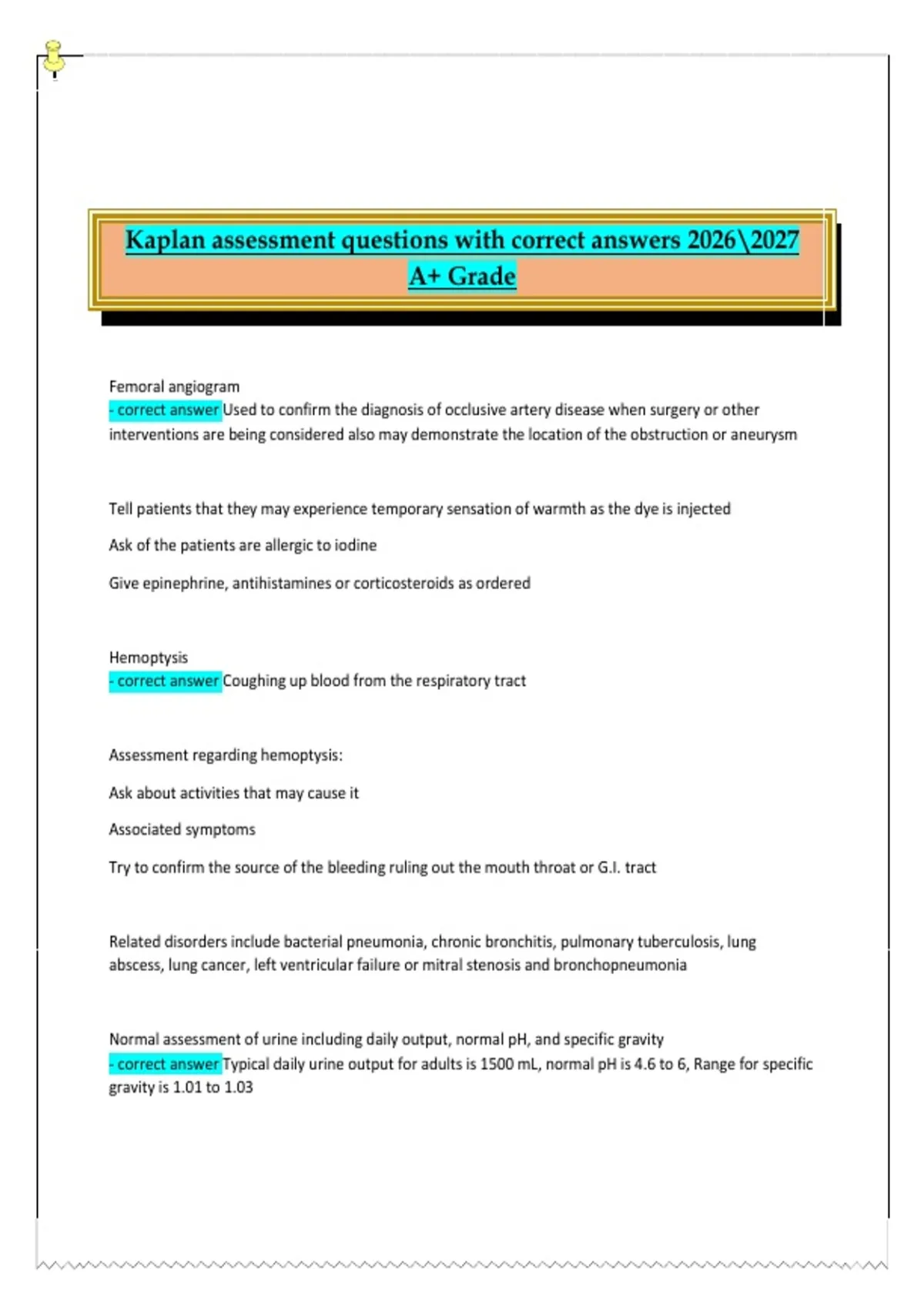 Kaplan Assessment Questions with Correct Answers 2026/2027 | A+ Grade ...