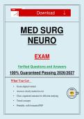 Med surg Neuro Exam Verified Questions and Answers 100- Guaranteed Passing 2026 