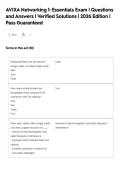 AVIXA Networking 1&colon; Essentials Exam &vert; Questions&NewLine;and Answers &vert; Verified Solutions &vert; 2026 Edition &vert;&NewLine;Pass Guaranteed