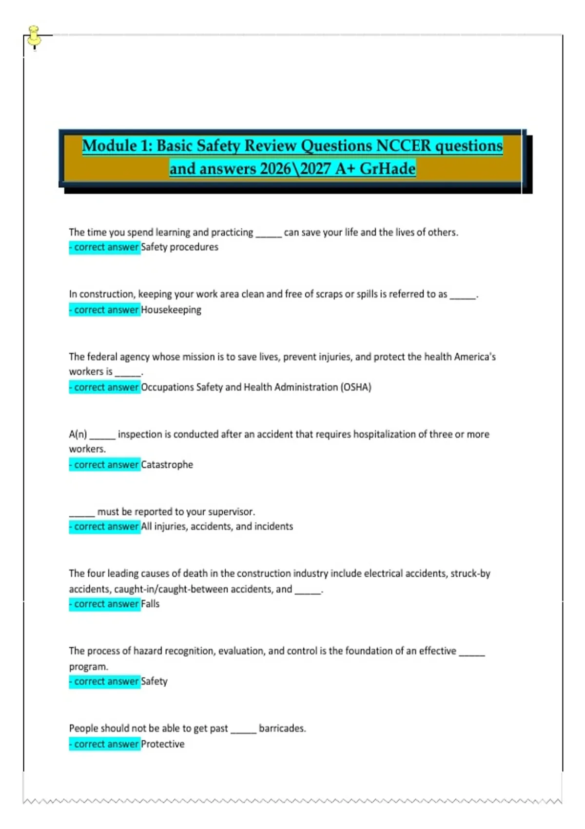 NCCER Module 1: Basic Safety|NCCER Module 1: Basic Safety Review ...