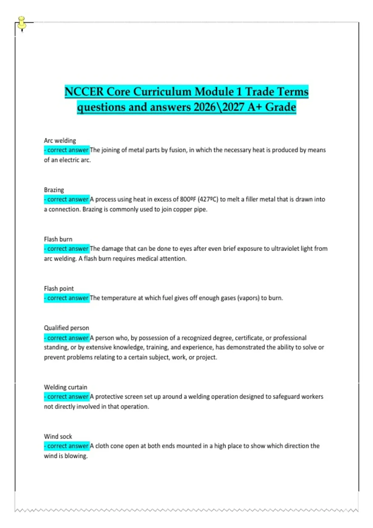 NCCER Core Curriculum Module 1 Trade Terms Questions and Answers 2026/ ...