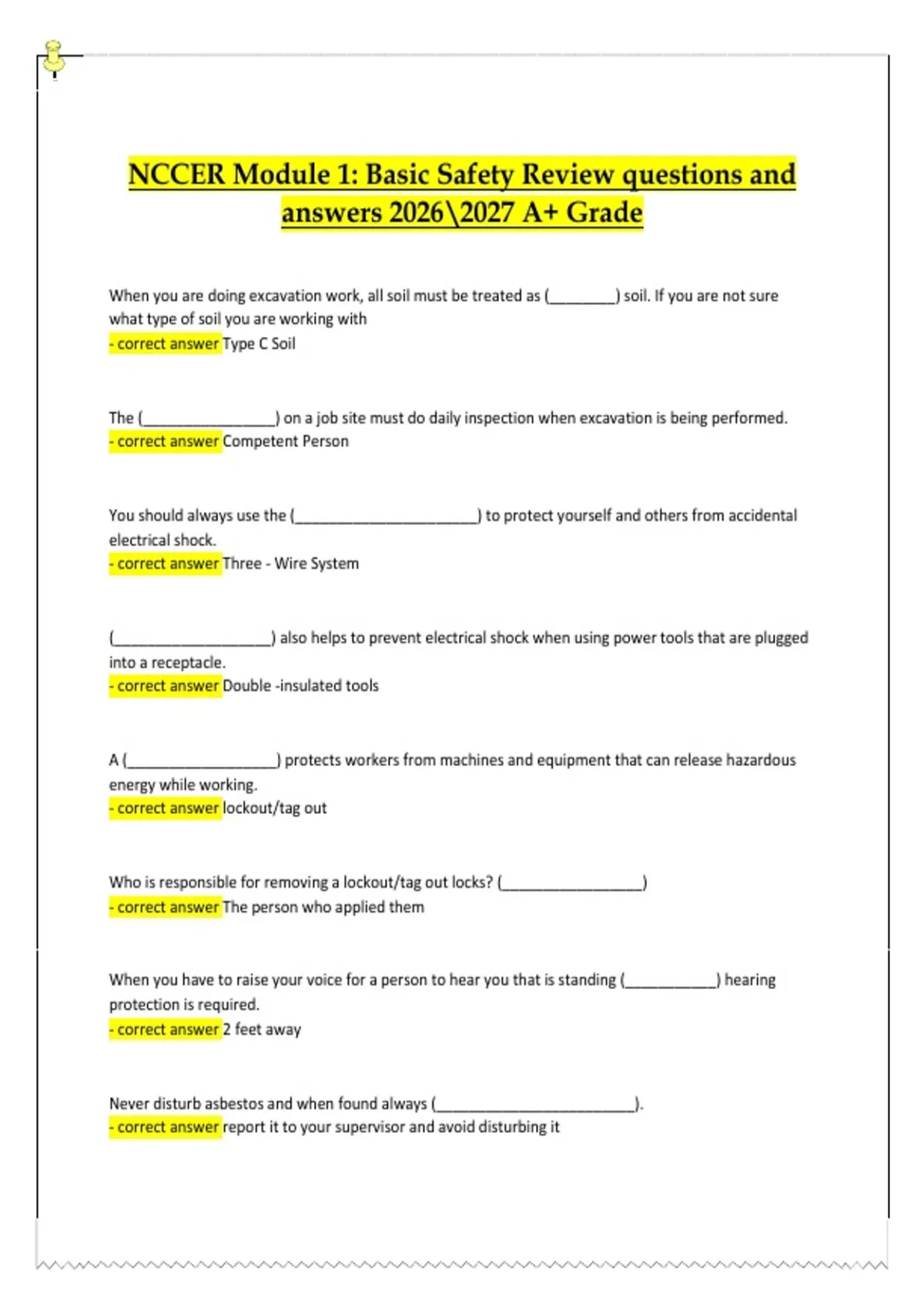 NCCER Module 1: Basic Safety Review Questions and Answers 2026/2027 ...