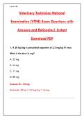 VETERINARY TECHNICIAN NATIONAL EXAMINATION &lpar;VTNE&rpar; &ndash; 200&plus; PRACTICE QUESTIONS & ANSWERS &vert; PHARMACOLOGY&comma; ANESTHESIA&comma; SURGERY&comma; LABORATORY & EMERGENCY MEDICINE&NewLine;&NewLine;