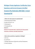 Michigan Private Applicator Certification Exam &NewLine;Questions and Correct Answers &lpar;Verified &NewLine;Answers&rpar; Plus Rationales 2026 Q&A &vert; Instant &NewLine;Download Pdf