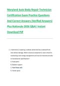 Maryland Auto Body Repair Technician &NewLine;Certification Exam Practice Questions &NewLine;And Correct Answers &lpar;Verified Answers&rpar; &NewLine;Plus Rationale 2026 Q&A&vert; Instant &NewLine;Download Pdf 