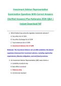 Investment Adviser Representative &NewLine;Examination Questions With Correct Answers &NewLine;&lpar;Verified Answers&rpar; Plus Rationales 2026 Q&A &vert; &NewLine;Instant Download Pdf 