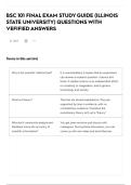 BSC 101 FINAL EXAM STUDY GUIDE &lpar;ILLINOIS STATE UNIVERSITY&rpar; QUESTIONS WITH VEFIFIED ANSWERS
