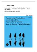 Test Bank &mdash; Personality Psychology&colon; Understanding Yourself and Others&comma; 2nd Edition &lpar;Twenge&comma; Campbell & Swinkels&comma; 2019&rpar; &vert; All Chapters 1-15 Covered