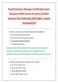 Food Protection Manager Certification Exam &NewLine;Questions With Correct Answers &lpar;Verified &NewLine;Answers&rpar; Plus Rationales 2026 Q&A &vert; Instant &NewLine;Download Pdf 