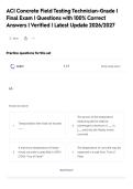 ACI Concrete Field Testing Technician-Grade I&NewLine;Final Exam &vert; Questions with 100&percnt; Correct&NewLine;Answers &vert; Verified &vert; Latest Update 2026&sol;2027