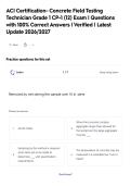 ACI Certification- Concrete Field Testing&NewLine;Technician Grade 1 CP-1 &lpar;12&rpar; Exam &vert; Questions&NewLine;with 100&percnt; Correct Answers &vert; Verified &vert; Latest&NewLine;Update 2026&sol;2027
