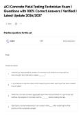 ACI Concrete Field Testing Technician Exam &vert;&NewLine;Questions with 100&percnt; Correct Answers &vert; Verified &vert;&NewLine;Latest Update 2026&sol;2027