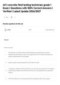 ACI concrete field testing technician grade 1&NewLine;Exam &vert; Questions with 100&percnt; Correct Answers &vert;&NewLine;Verified &vert; Latest Update 2026&sol;2027