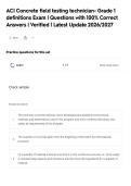 ACI Concrete field testing technician- Grade 1&NewLine;definitions Exam &vert; Questions with 100&percnt; Correct&NewLine;Answers &vert; Verified &vert; Latest Update 2026&sol;2027