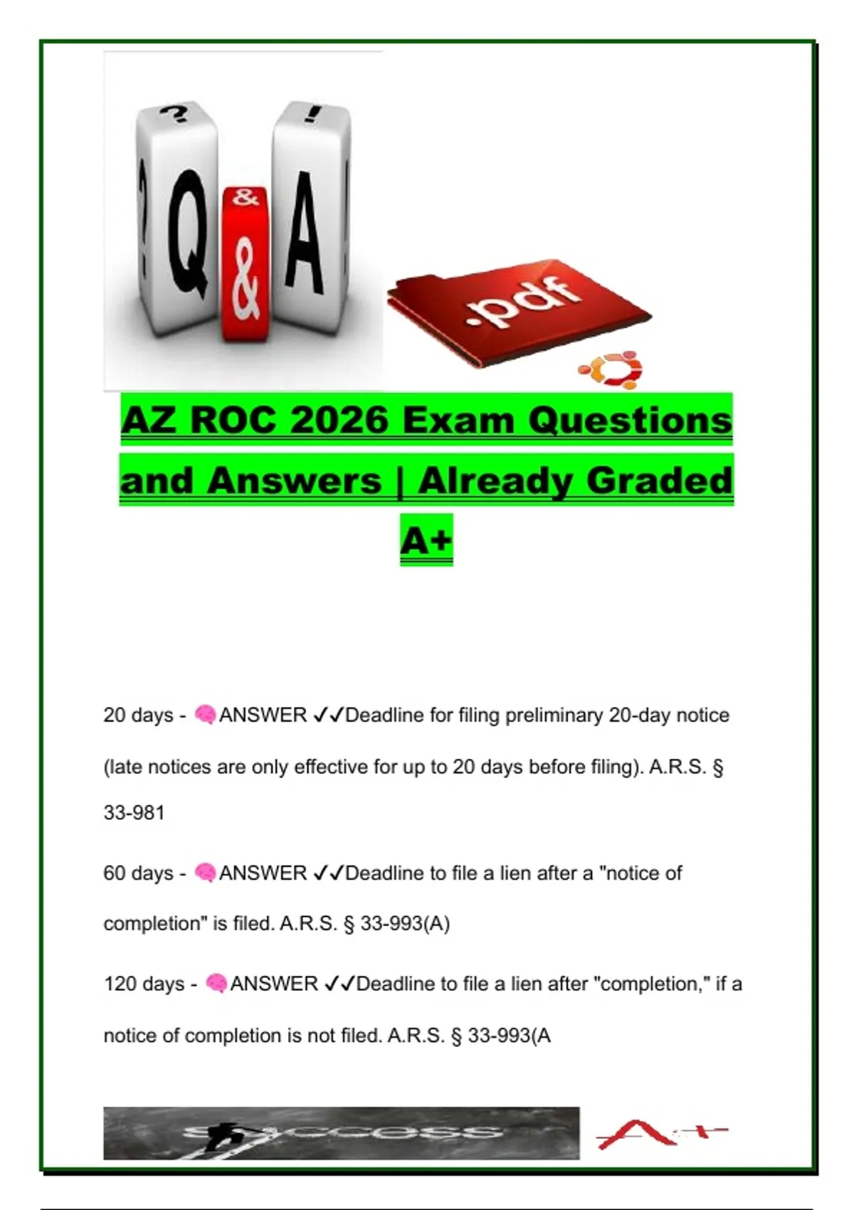 Arizona ROC Contractor License Exam 2026 Questions and Answers | AZ ROC ...