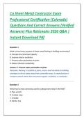 Co Sheet Metal Contractor Exam &NewLine;Professional Certification &lpar;Colorado&rpar; &NewLine;Questions And Correct Answers &lpar;Verified &NewLine;Answers&rpar; Plus Rationales 2026 Q&A &vert; &NewLine;Instant Download Pdf