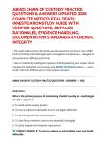 ABMDI CHAIN OF CUSTODY PRACTICE QUESTIONS & ANSWERS UPDATED 2026 &vert; COMPLETE MEDICOLEGAL DEATH INVESTIGATION STUDY GUIDE WITH VERIFIED QUESTIONS&comma; DETAILED RATIONALES&comma; EVIDENCE HANDLING&comma; DOCUMENTATION STANDARDS & FORENSIC INTEGRITY