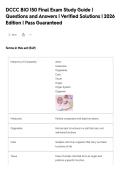DCCC BIO 150 Final Exam Study Guide &vert;&NewLine;Questions and Answers &vert; Verified Solutions &vert; 2026&NewLine;Edition &vert; Pass Guaranteed