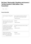 Bio Exam 1 Study guide &vert; Questions and Answers &vert;&NewLine;Verified Solutions &vert; 2026 Edition &vert; Pass&NewLine;Guaranteed