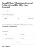 Biology 1134 Exam 1 &vert; Questions and Answers &vert;&NewLine;Verified Solutions &vert; 2026 Edition &vert; Pass&NewLine;Guaranteed