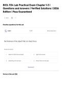 BIOL 1134 Lab Practical Exam Chapter 1-3 &vert;&NewLine;Questions and Answers &vert; Verified Solutions &vert; 2026&NewLine;Edition &vert; Pass Guaranteed