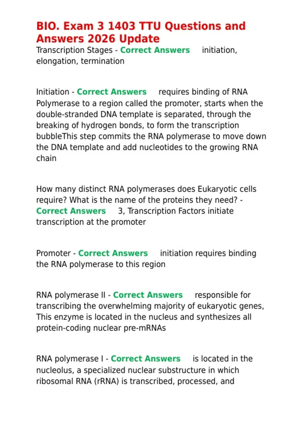 BIO. Exam 3 1403 TTU Questions and Answers 2026 Update. - TTU BIO 1403 ...