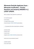 Minnesota Pesticide Applicator Exam &ndash; &NewLine;Minnesota Certification &ndash; Practice &NewLine;Questions and Answers&vert;&vert; GRADED A&plus;&vert;&vert; &NewLine;LATEST UPDATE