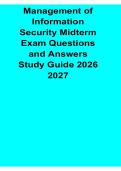 Management of Information Security Midterm Exam Questions and Answers Study Guide 2026&ndash;2027 Updated&colon; Security Governance&comma; Risk Management and Controls