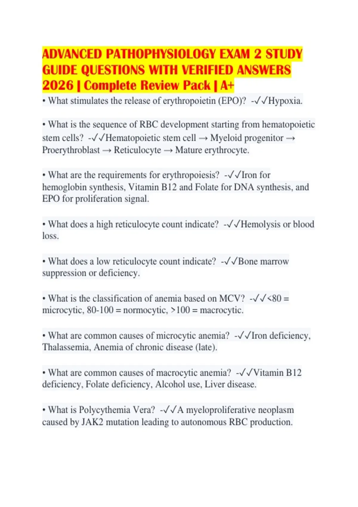 ADVANCED PATHOPHYSIOLOGY EXAM 2 STUDY GUIDE QUESTIONS WITH VERIFIED ...