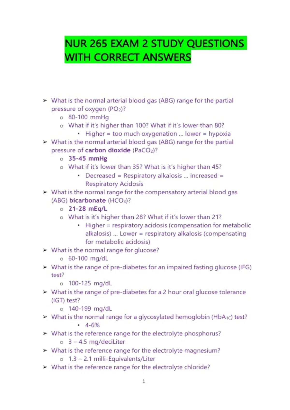 NUR 265 EXAM 2 STUDY QUESTIONS WITH CORRECT ANSWERS |GALEN COLLEGE ...