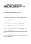 A - Level History Edexcel Russia&NewLine;Questions with Correct Answers 2026
