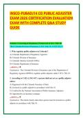 INSCO-PUBADJ14 CO PUBLIC ADJUSTER &NewLine;EXAM 2026 CERTIFICATION EVALUATION &NewLine;EXAM WITH COMPLETE Q&A STUDY &NewLine;GUIDE