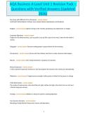 AQA Business A-Level Unit 1 Revision Pack &ndash; Questions with Verified Answers &lpar;Updated 2026&rpar;
