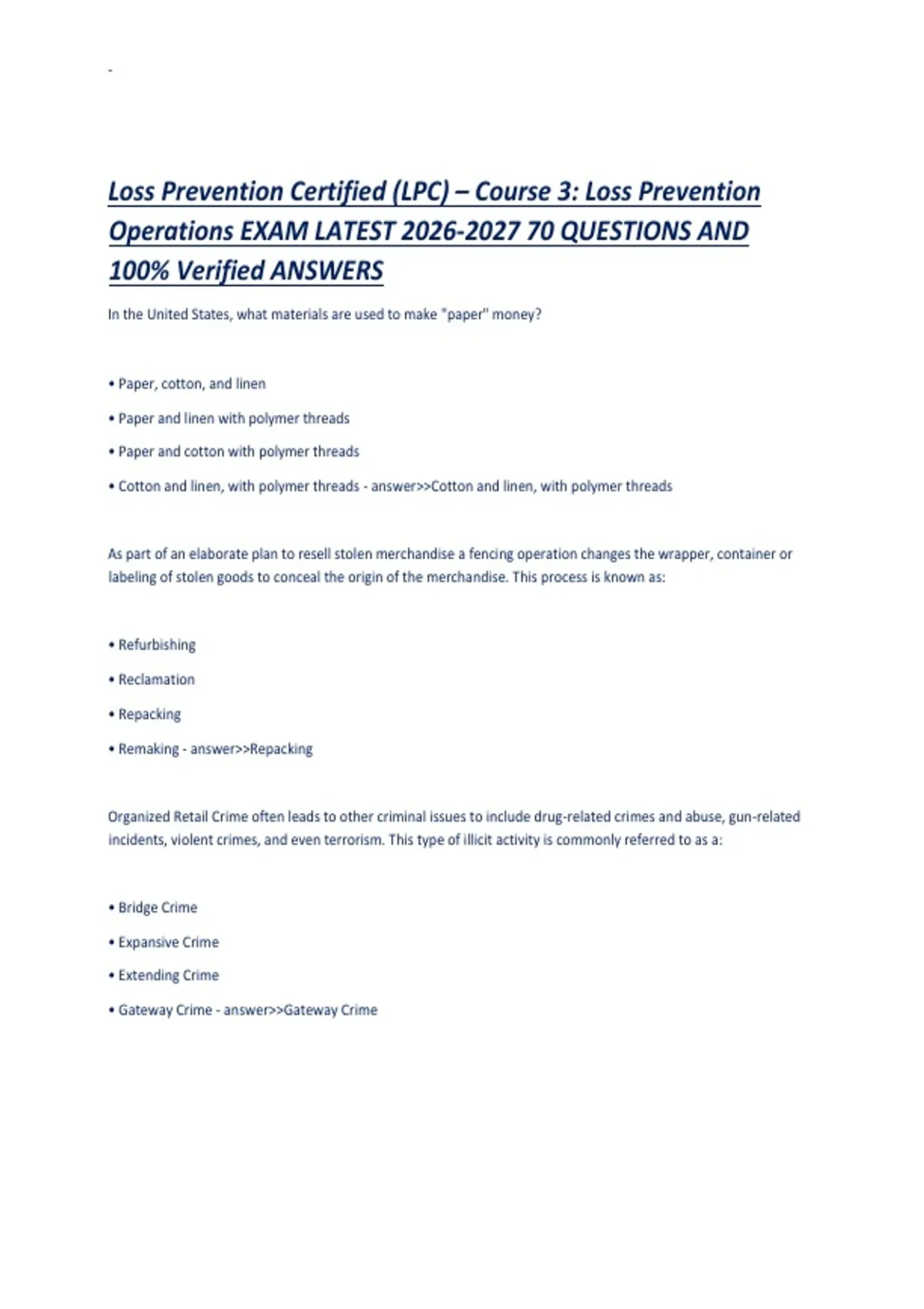 Loss Prevention Certified (LPC) – Course 3 Loss Prevention Operations ...