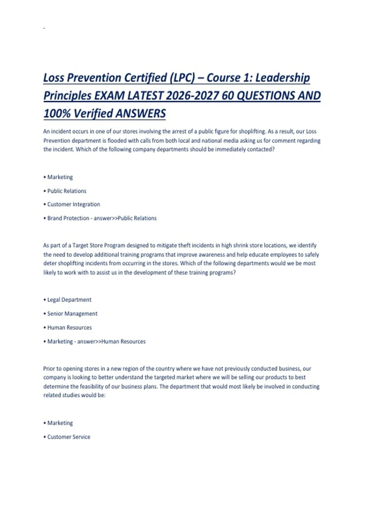 Example Lpc Question For Production Loss Prevention Certified (LPC) – Course 1 Leadership Principles EXAM ...