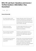 BIOL-134 Lab Exam &vert; Questions and Answers &vert;&NewLine;Verified Solutions &vert; 2026 Edition &vert; Pass&NewLine;Guaranteed