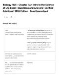 Biology 1005 - Chapter 1 An Intro to the Science&NewLine;of Life Exam &vert; Questions and Answers &vert; Verified&NewLine;Solutions &vert; 2026 Edition &vert; Pass Guaranteed