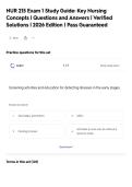NUR 215 Exam 1 Study Guide&colon; Key Nursing&NewLine;Concepts &vert; Questions and Answers &vert; Verified&NewLine;Solutions &vert; 2026 Edition &vert; Pass Guaranteed