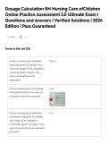 Dosage Calculation RN Nursing Care ofChildren&NewLine;Online Practice Assessment 3&period;0 Ultimate Exam &vert;&NewLine;Questions and Answers &vert; Verified Solutions &vert; 2026&NewLine;Edition &vert; Pass Guaranteed