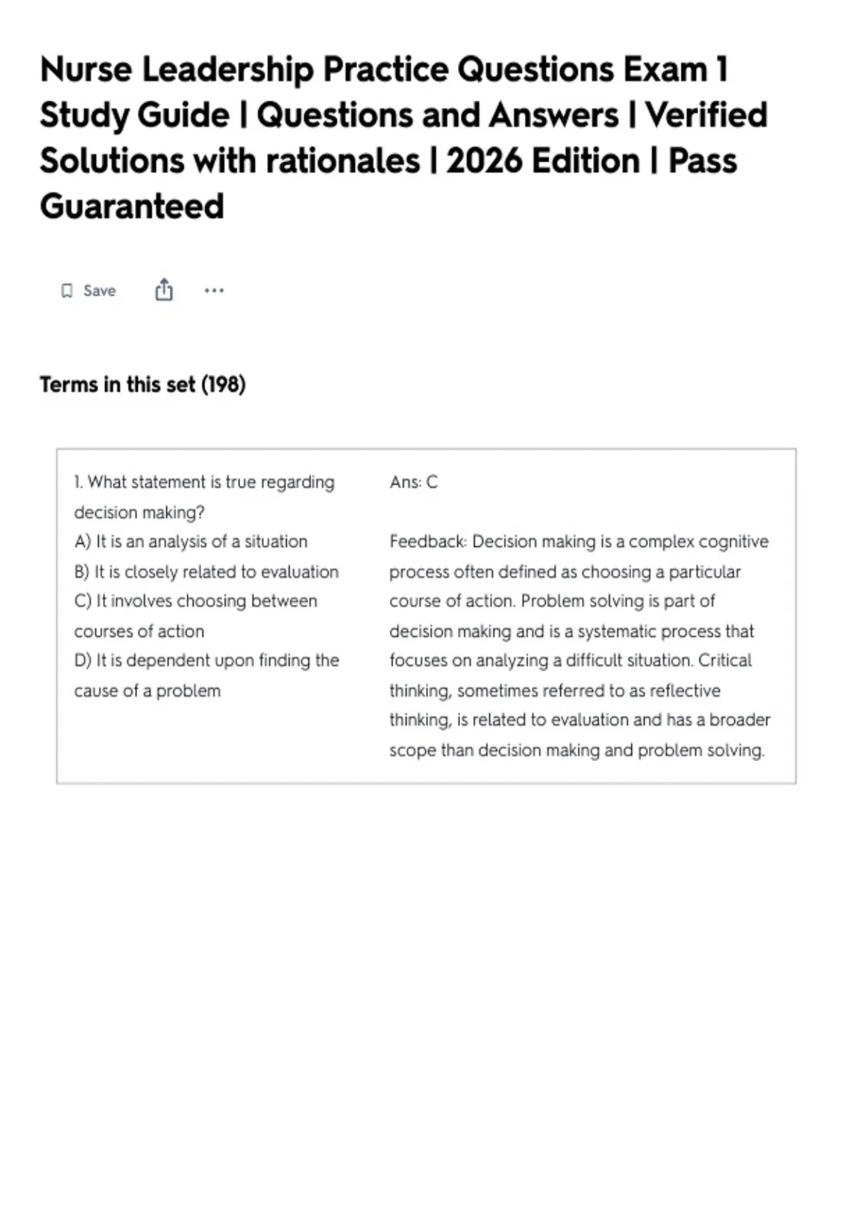 Nurse Leadership Practice Questions Exam 1 Study Guide | Questions and ...