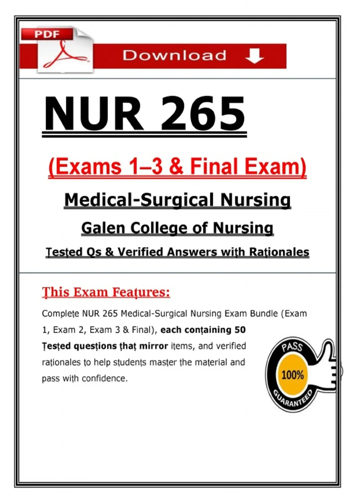NUR 265 Exams 1-3 & Final Exam – Medical-Surgical Nursing – (2026 ...