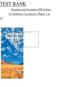 Test Bank for Sensation and Perception 10th Edition Goldstein & Cacciamani &vert; Psychology Review