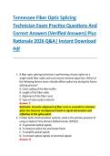 Tennessee Fiber Optic Splicing &NewLine;Technician Exam Practice Questions And &NewLine;Correct Answers &lpar;Verified Answers&rpar; Plus &NewLine;Rationale 2026 Q&A&vert; Instant Download &NewLine;Pdf 