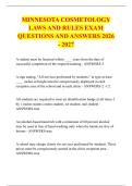 MINNESOTA COSMETOLOGY &NewLine;LAWS AND RULES EXAM &NewLine;QUESTIONS AND ANSWERS 2026 - 2027 