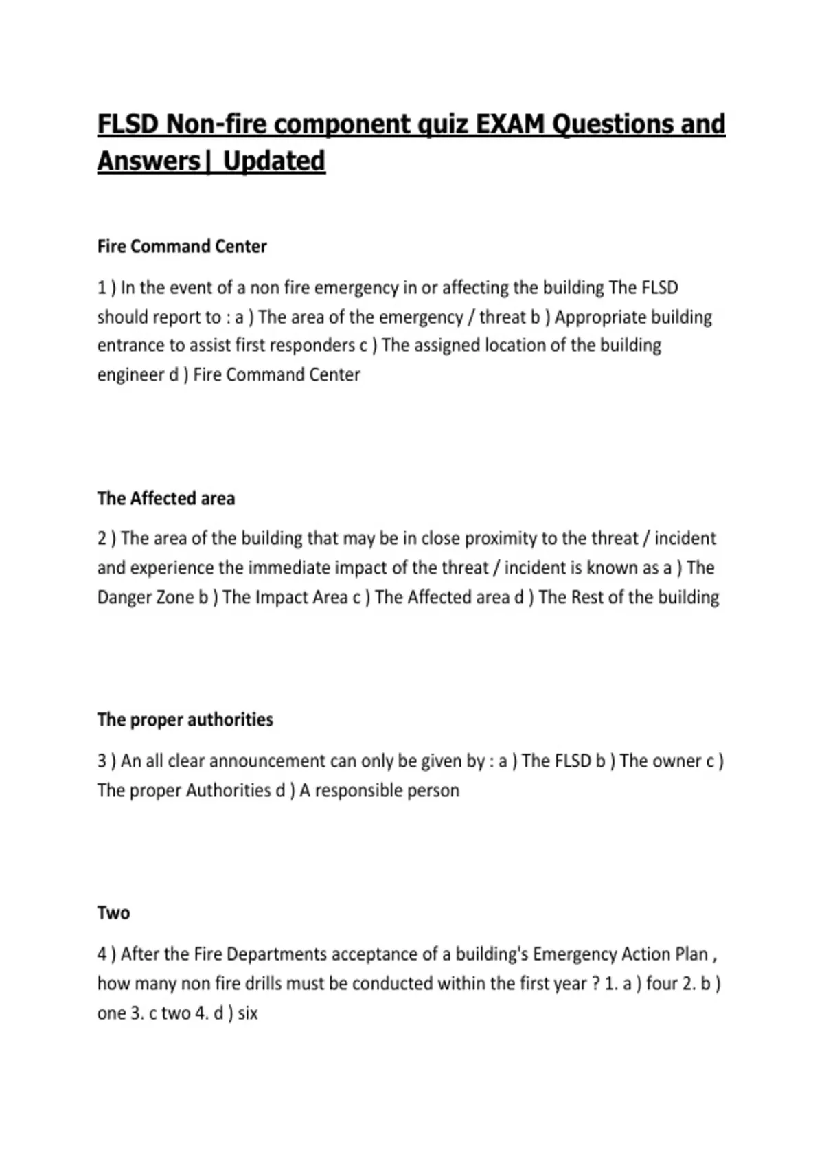 FLSD Non-fire component quiz Questions and Answers| 2026/27 Updated ...
