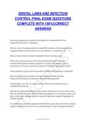 DENTAL LAWS AND INFECTION CONTROL FINAL EXAM QUESTIONS COMPLETE WITH 100&percnt;CORRECT ANSWERS