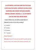 CA OPTOMETRY LAW EXAM NEWEST 2026 TEST BANK &ndash; 200&plus; REAL EXAM QUESTIONS WITH CORRECT VERIFIED ANSWERS & DETAILED RATIONALES&NewLine;&NewLine;