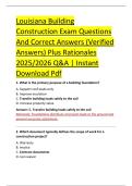 Louisiana Building &NewLine;Construction Exam Questions &NewLine;And Correct Answers &lpar;Verified &NewLine;Answers&rpar; Plus Rationales &NewLine;2025&sol;2026 Q&A &vert; Instant &NewLine;Download Pdf